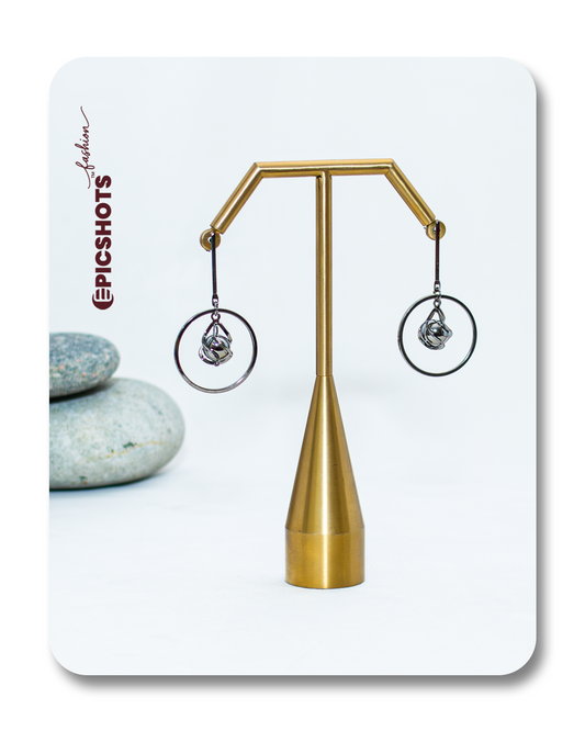 Sleek Black Metal Abstract Hoop Earrings – Modern Geometric Circle Dangle Drop for Women