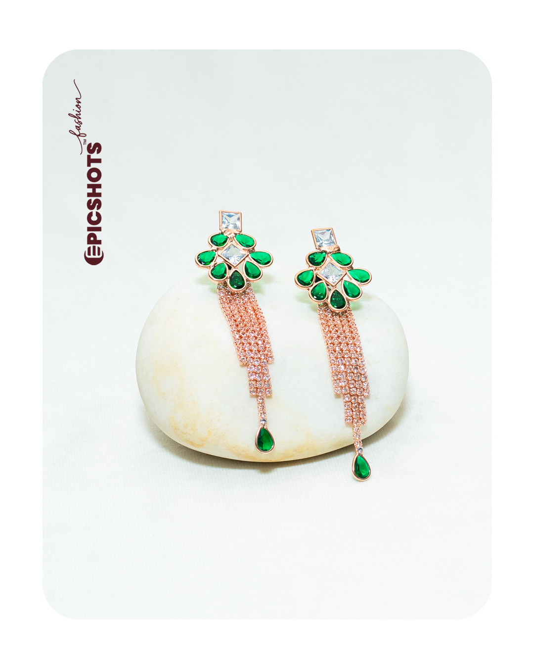 Rose Gold Plated Green Stone Fringe Earrings – Party Wear Statement Jewelry