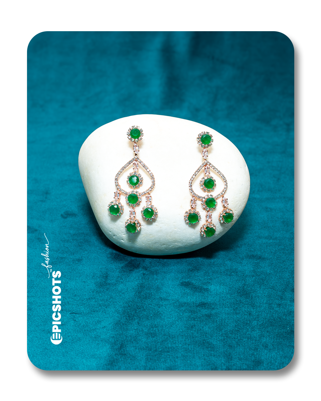 Rose Gold Plated Green Stone Chandelier Earrings – Designer Statement Party Jewelry