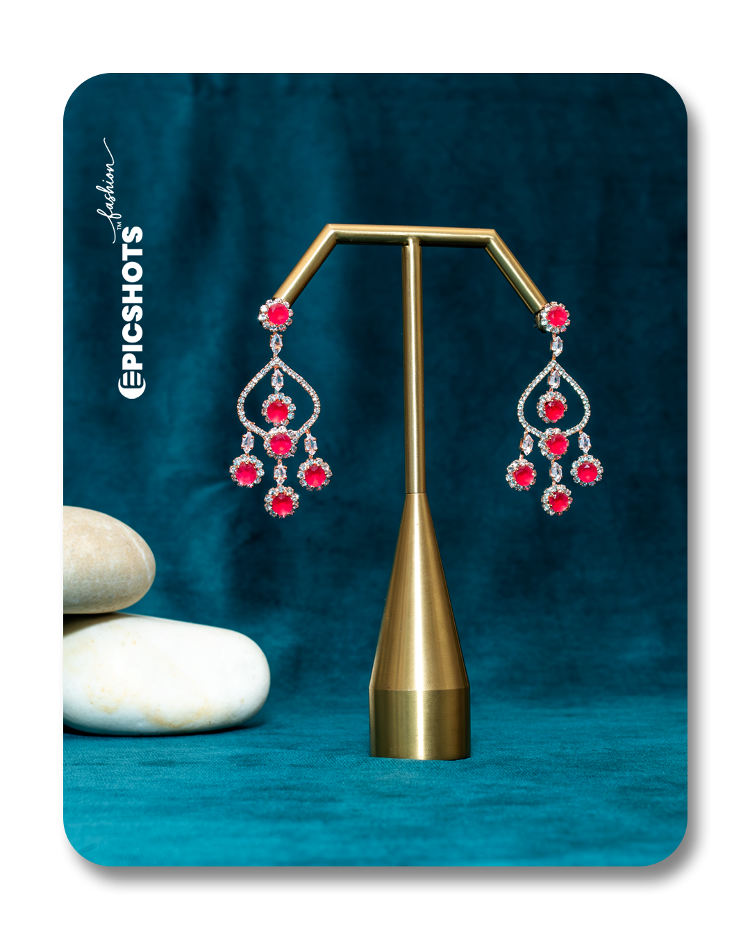 Rose Gold Plated Fiery Rose Stone Chandelier Earrings – Designer Statement Party Jewelry