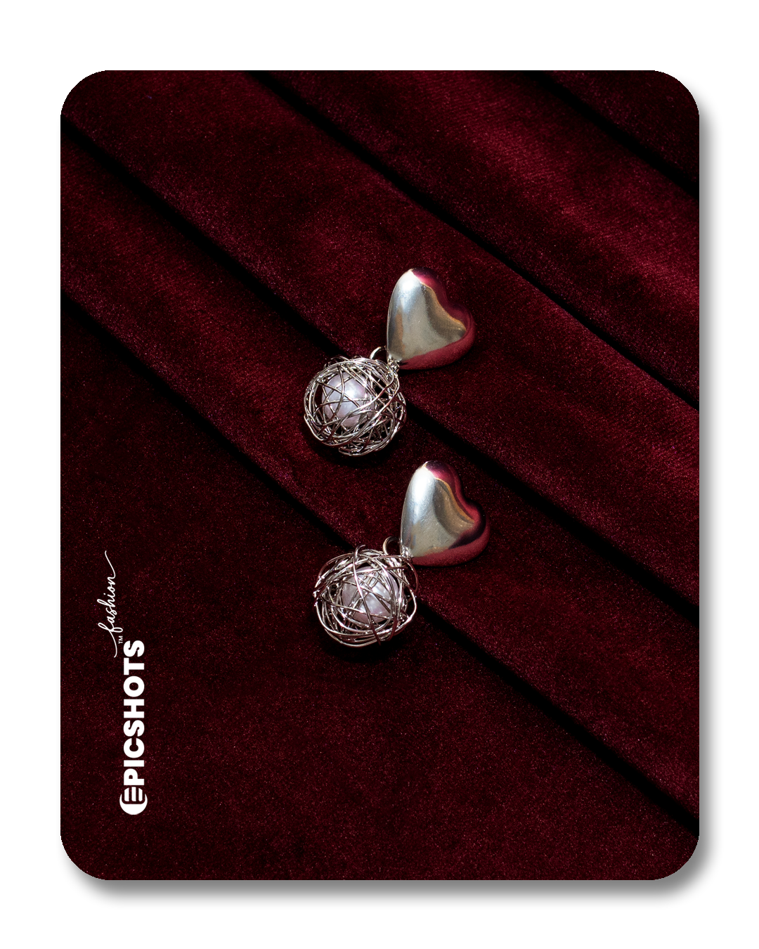 Silver Heart & Wire Orb Drop Earrings – Romantic Modern Statement Jewelry for Women