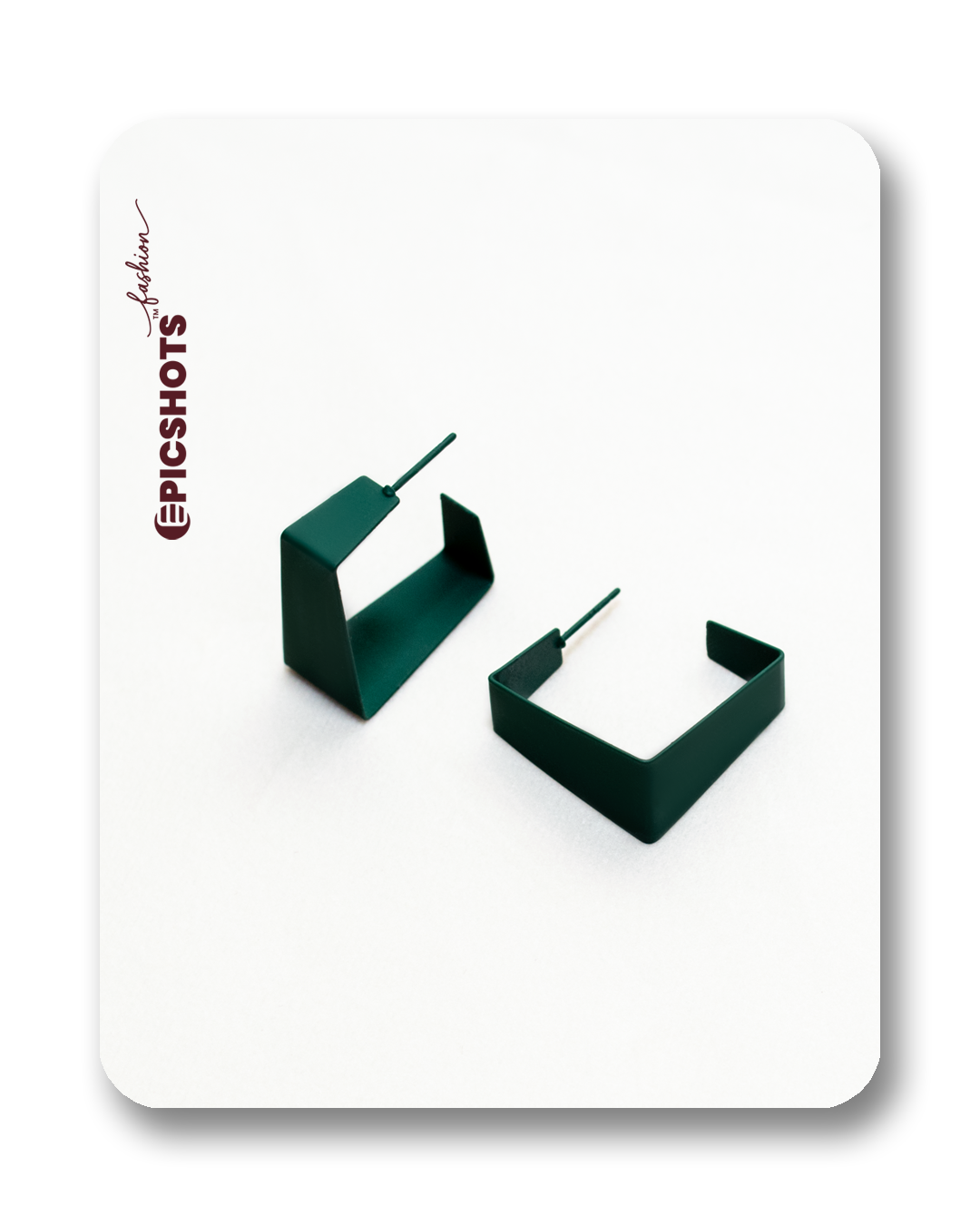 Green Geometric Square Hoop Earrings – Modern Statement Minimalist Jewelry for Women