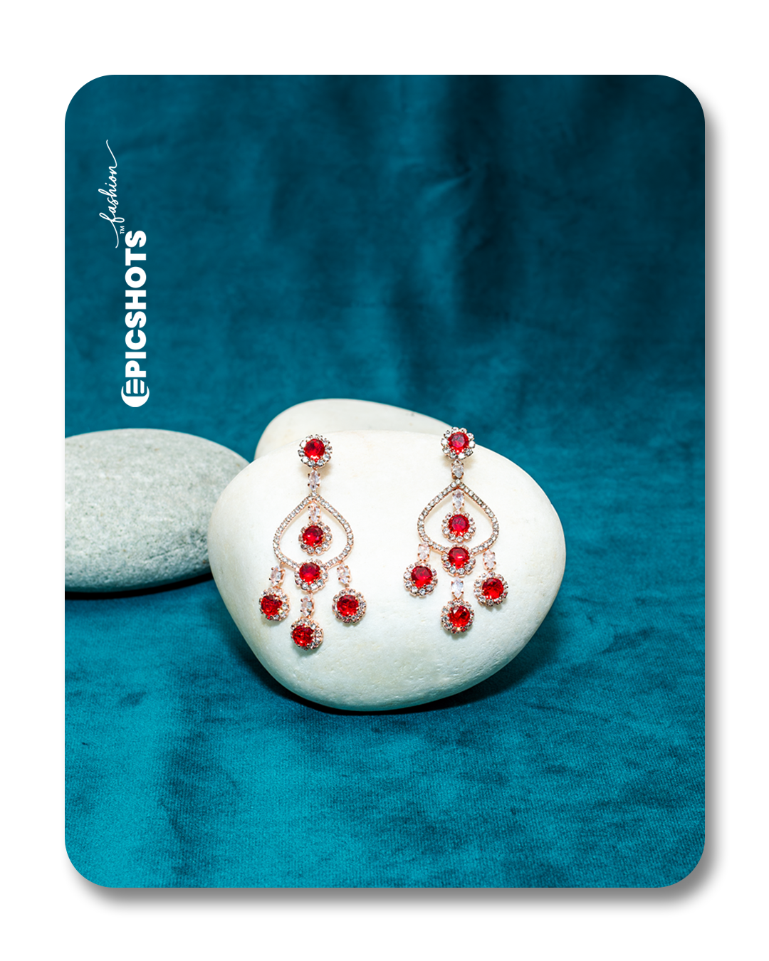 Rose Gold Plated Red Stone Chandelier Earrings – Designer Statement Party Jewelry