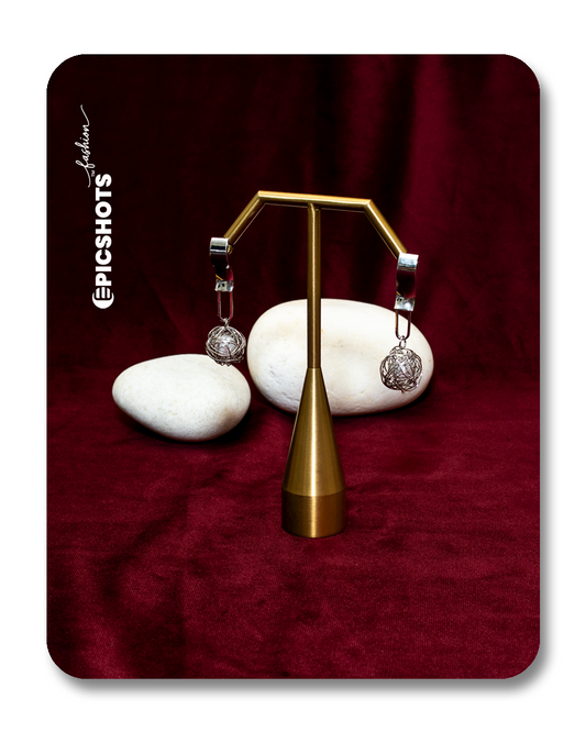 Silver Wire Orb Drop Earrings – Modern Geometric Statement Earrings for Women