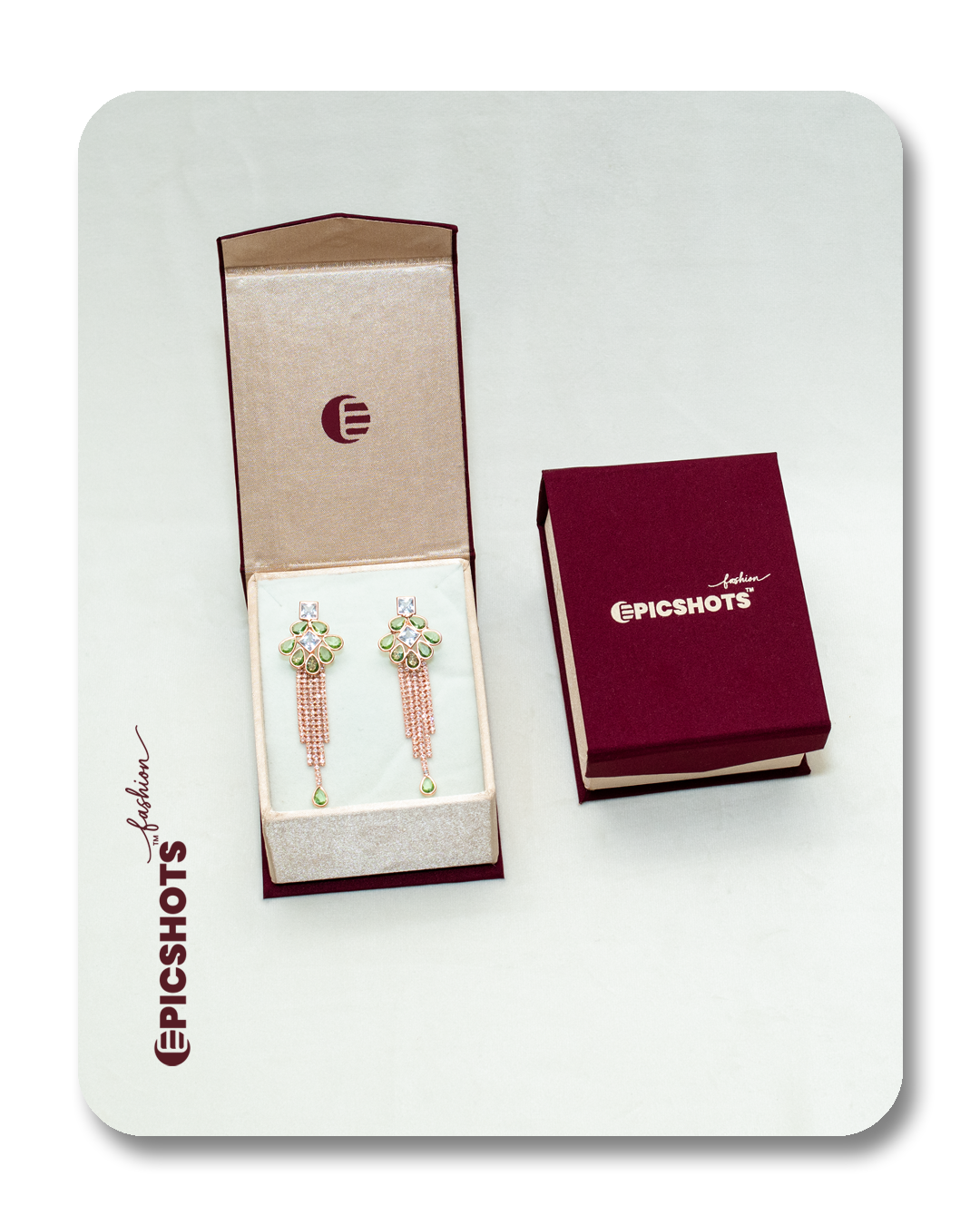 Rose Gold Plated Light Green Fringe Earrings – Designer Statement Drop Party Jewelry