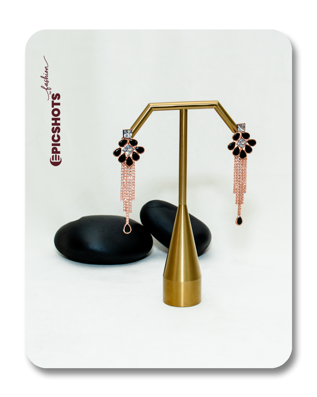 Rose Gold Plated Black Fringe Earrings – Designer Statement Drop Jewelry for Party Wear