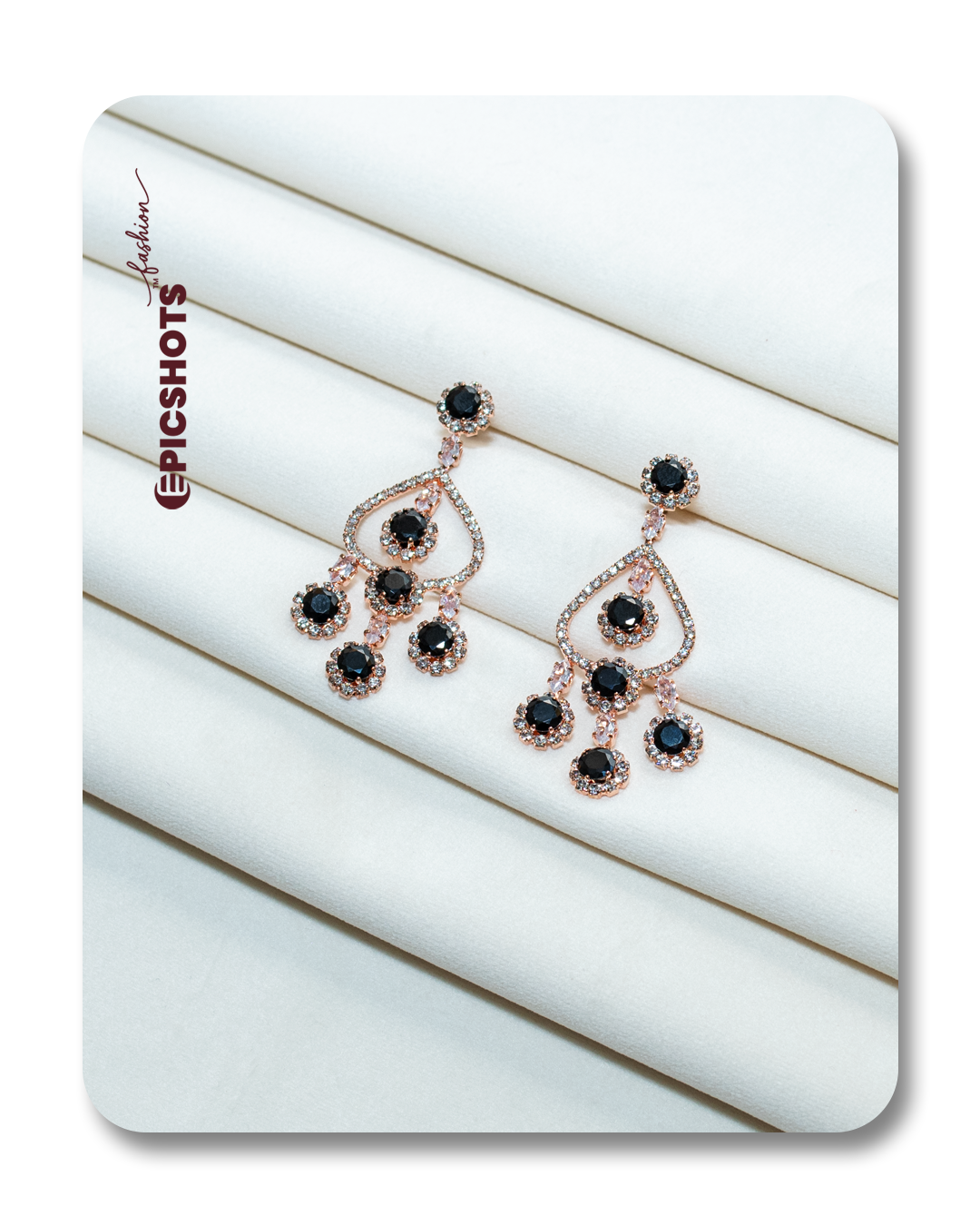 Rose Gold Plated Black Stone Chandelier Earrings – Designer Statement Party Jewelry