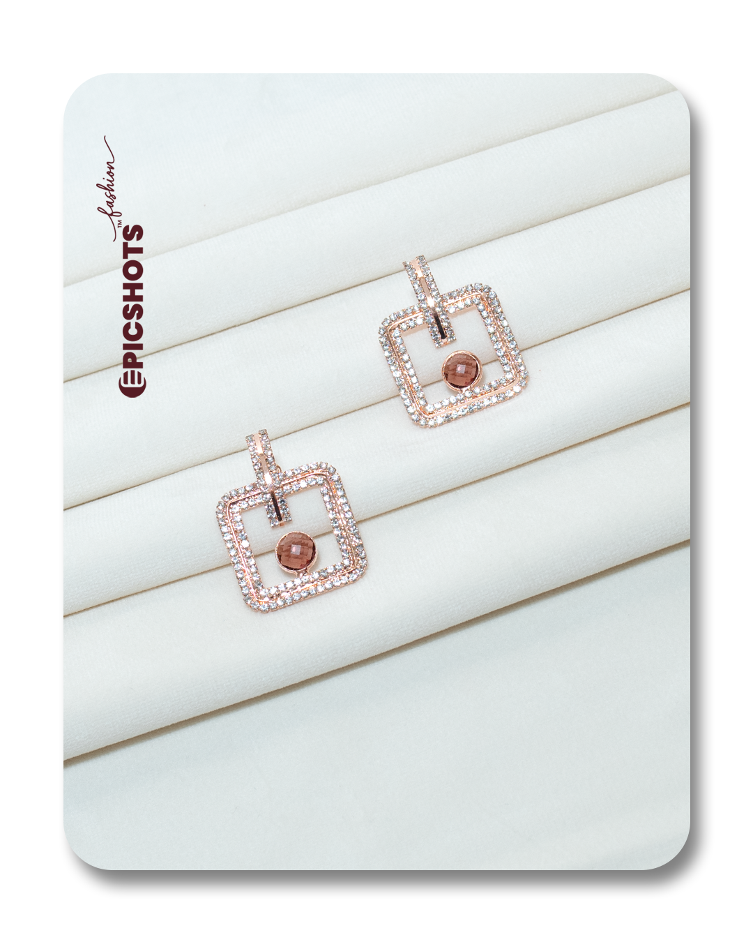 Rose Gold Square Drop Earrings with Light Brown Stone – Modern Statement Earrings for Women