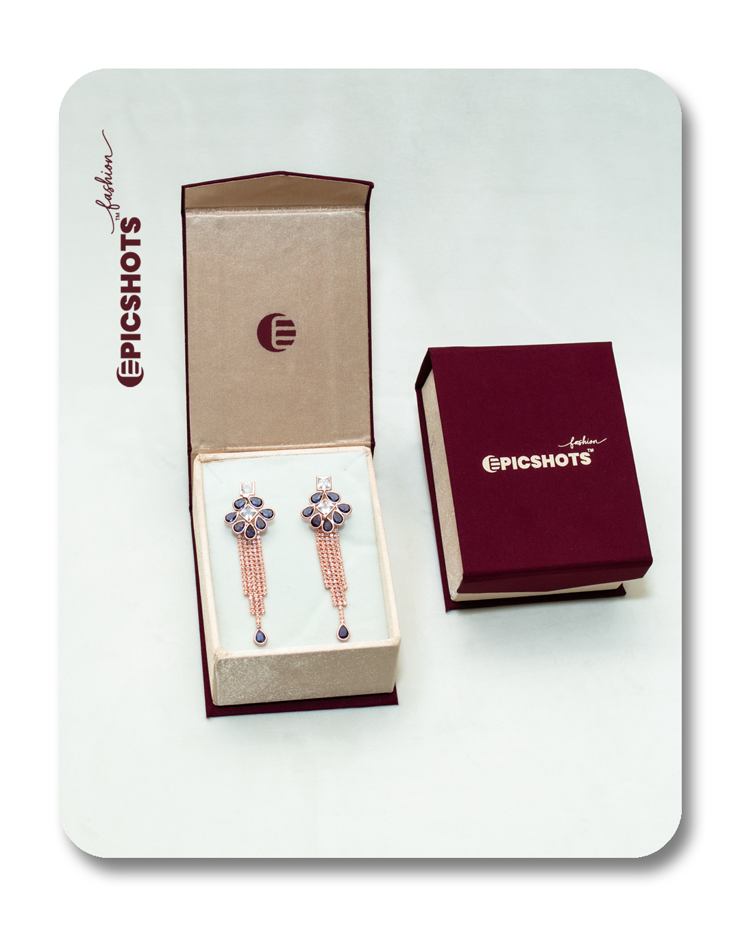 Rose Gold Plated Purple Stone Fringe Earrings – Party Wear, Designer Drop Jewelry