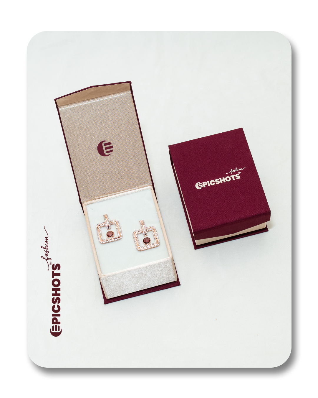 Rose Gold Square Drop Earrings with Light Brown Stone – Modern Statement Earrings for Women