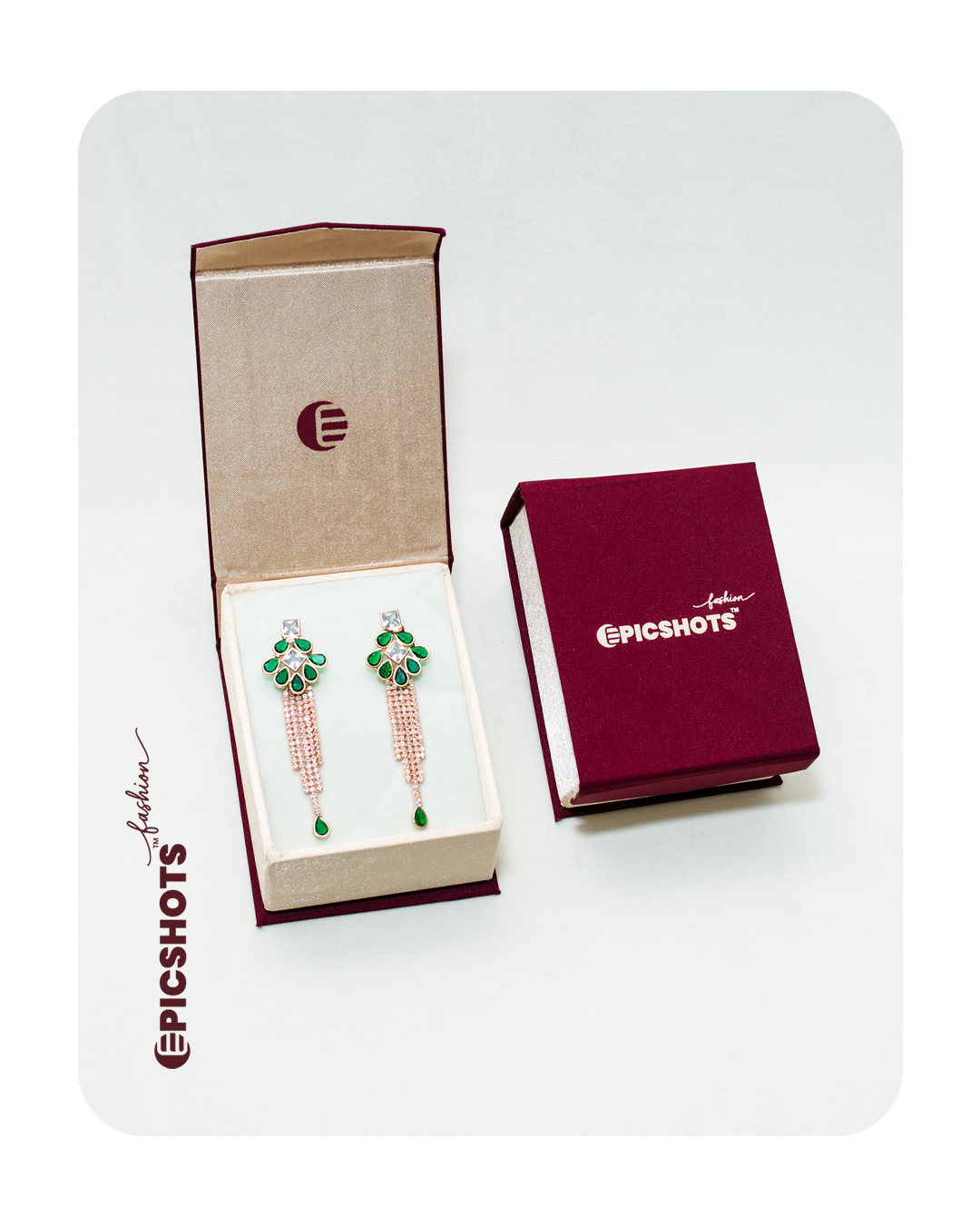 Rose Gold Plated Green Stone Fringe Earrings – Party Wear Statement Jewelry