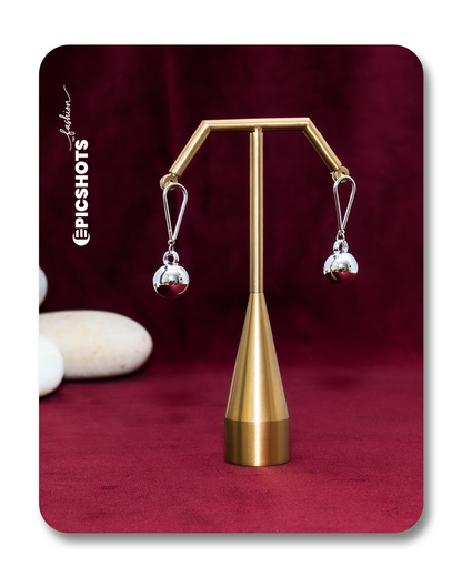 Minimalist Silver Ball Drop Earrings – Modern Teardrop Geometric Dangle for Women
