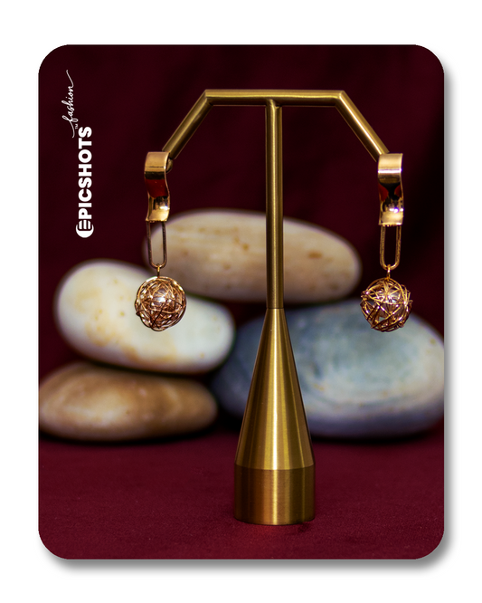 Designer Rose Gold Wire Orb Drop Earrings – Modern Geometric Statement Jewelry for Women
