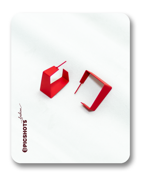 Red Geometric Square Hoop Earrings – Bold Statement Fashion Jewelry for Women