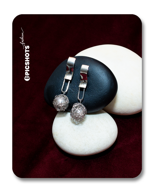 Silver Wire Orb Drop Earrings – Modern Geometric Statement Earrings for Women