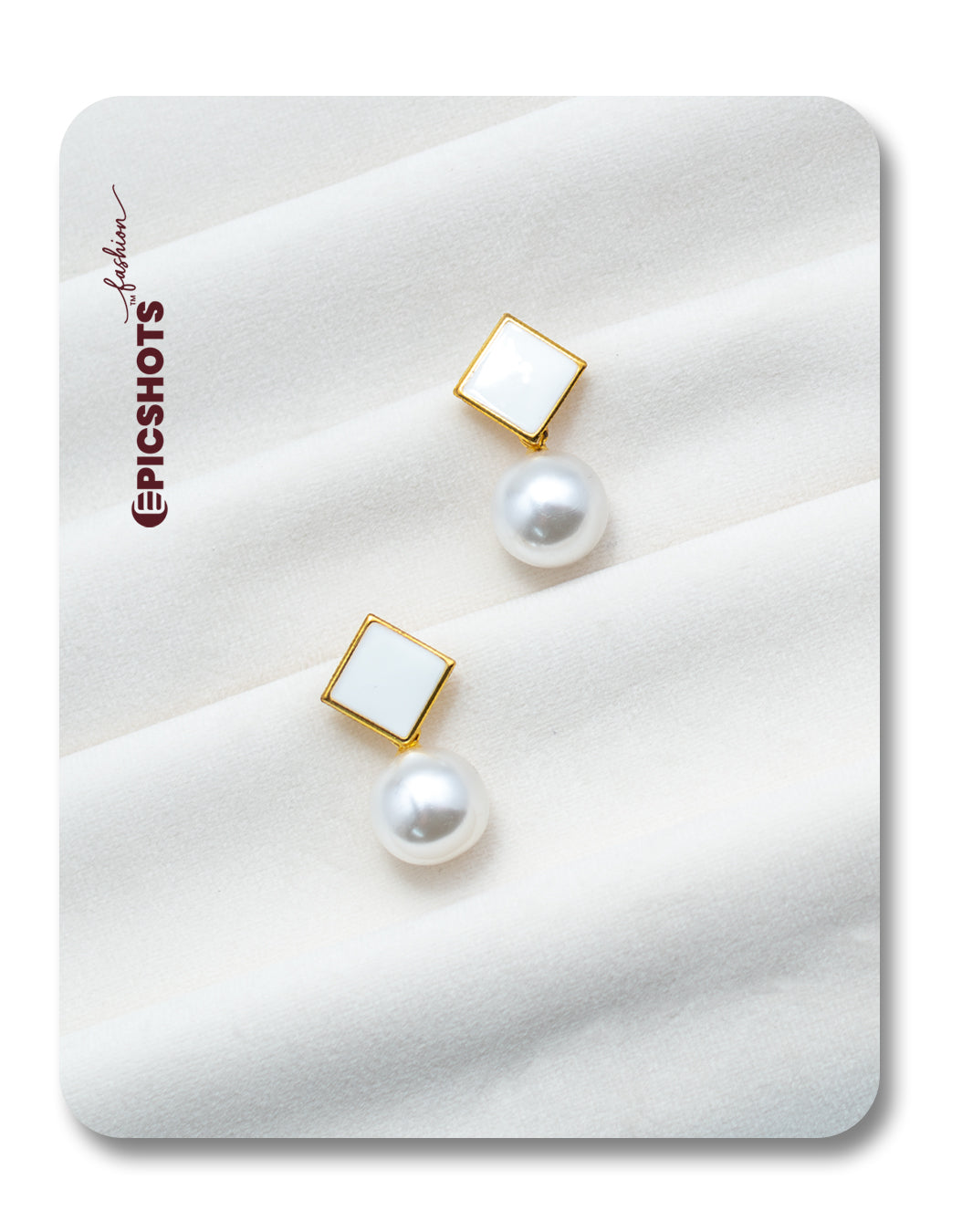 Square White Stone & Pearl Drop Earrings - Elegant Minimalist Pearl Earrings for Women