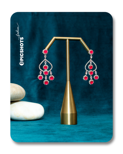 Rose Gold Plated Fiery Rose Stone Chandelier Earrings – Designer Statement Party Jewelry