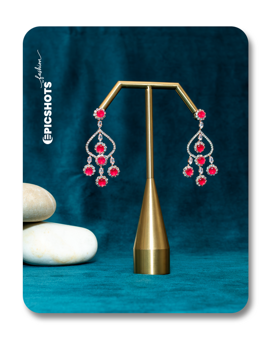 Rose Gold Plated Fiery Rose Stone Chandelier Earrings – Designer Statement Party Jewelry