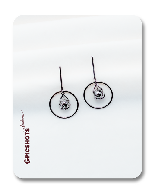 Sleek Black Metal Abstract Hoop Earrings – Modern Geometric Circle Dangle Drop for Women