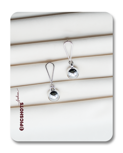 Minimalist Silver Ball Drop Earrings – Modern Teardrop Geometric Dangle for Women