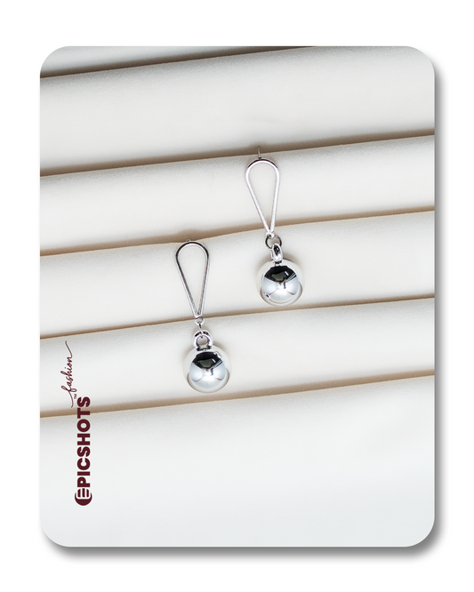 Minimalist Silver Ball Drop Earrings – Modern Teardrop Geometric Dangle for Women