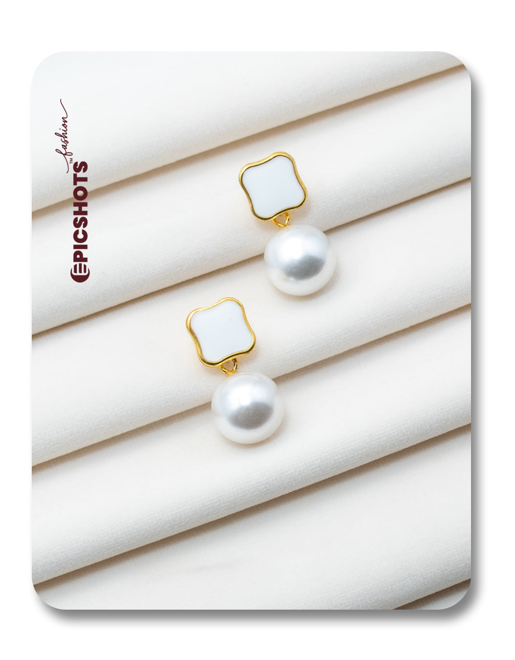 Wavy Square White Stone & Pearl Drop Earrings – Elegant Pearl Drop Earrings for Women