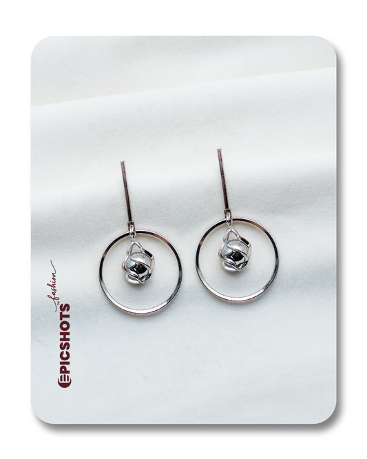 Elegant Silver Hoop Earrings with Pearl Cage – Modern Circle Drop Hoops for Women