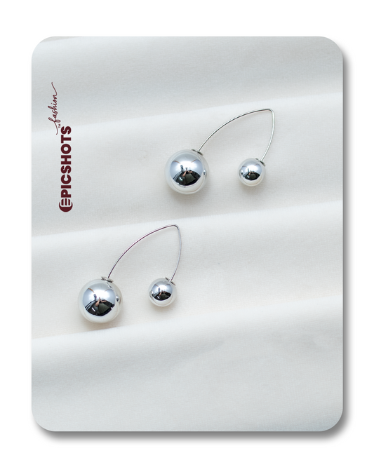 Minimalist Silver Ball Chain Dangle Earrings – Modern Sphere Drop Studs for Women