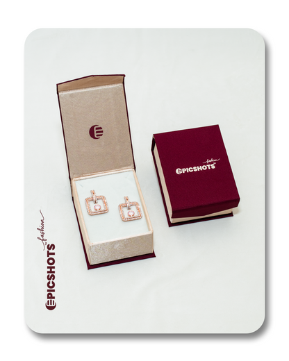 Rose Gold Square Drop Earrings with Light Pink Stone – Modern Geometric Statement Earrings for Women