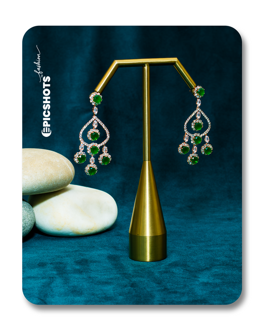 Rose Gold Plated Green Stone Chandelier Earrings – Designer Statement Party Jewelry
