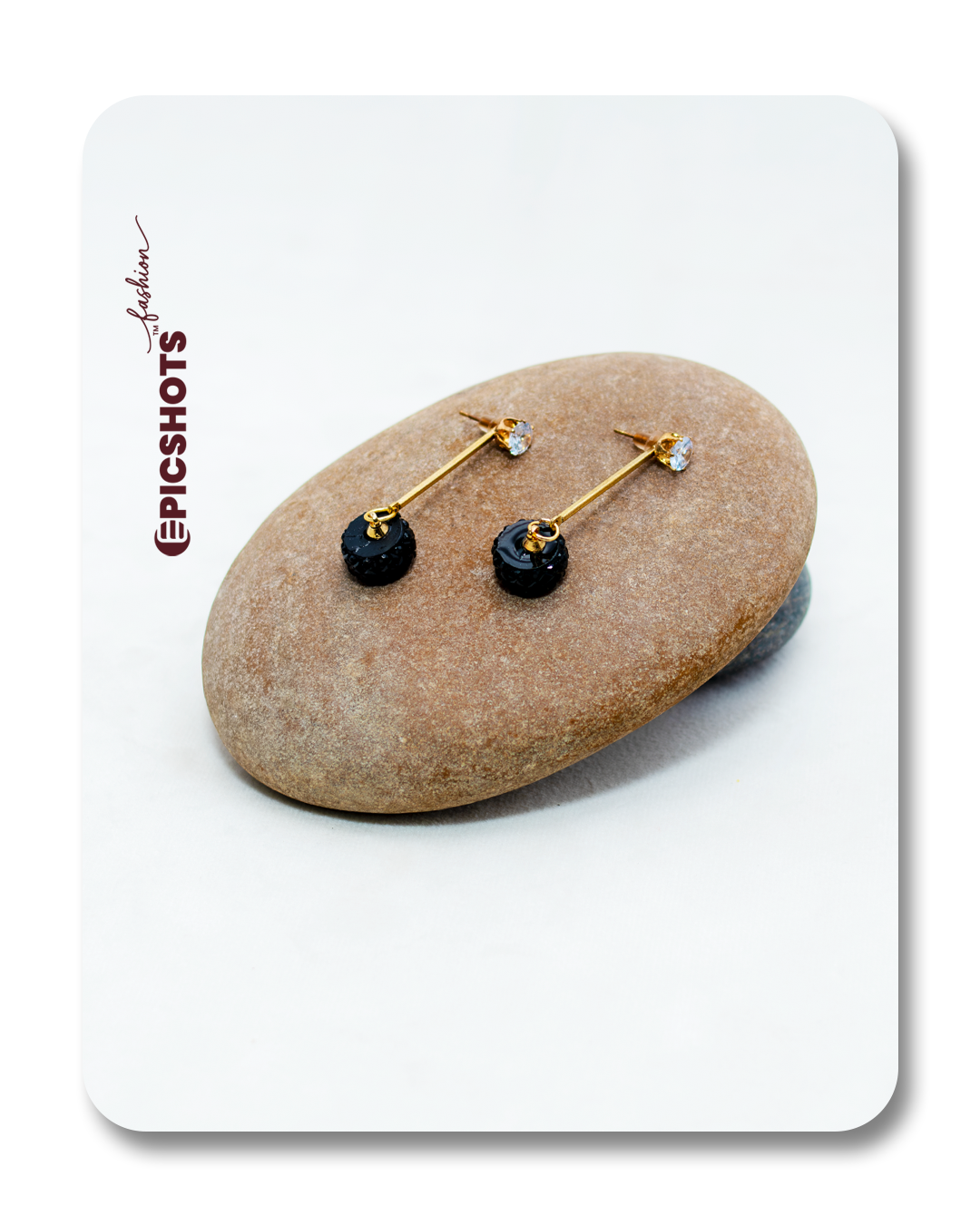 Trendy Gold Tire Stud Earrings with Black Bead & Crystal – Unique Dangle Studs for Women