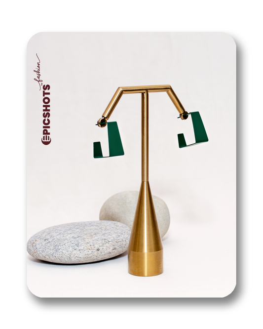 Green Geometric Square Hoop Earrings – Modern Statement Minimalist Jewelry for Women