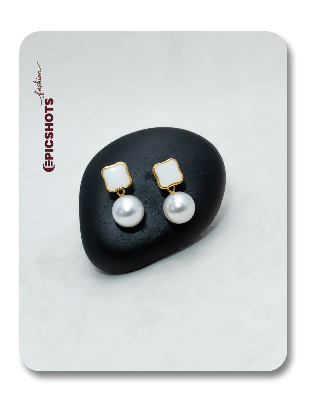 Wavy Square White Stone & Pearl Drop Earrings – Elegant Pearl Drop Earrings for Women