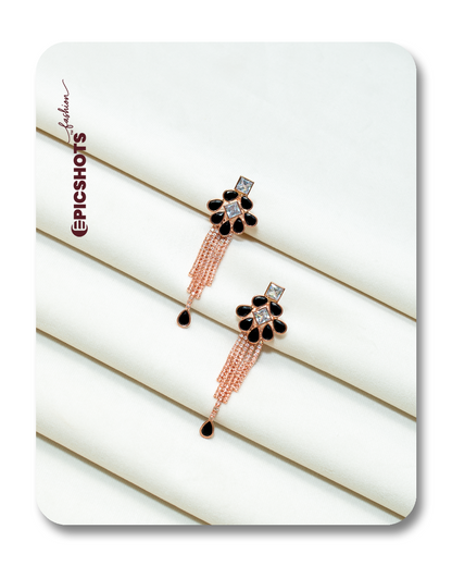 Rose Gold Plated Black Fringe Earrings – Designer Statement Drop Jewelry for Party Wear