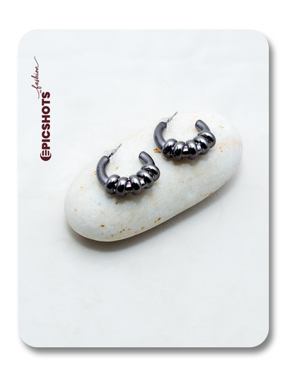 Silver Hoop-Link Cuff Earrings – Trendy Beaded-Style Hoops for Women