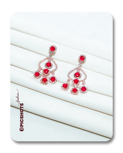 Rose Gold Plated Fiery Rose Stone Chandelier Earrings – Designer Statement Party Jewelry