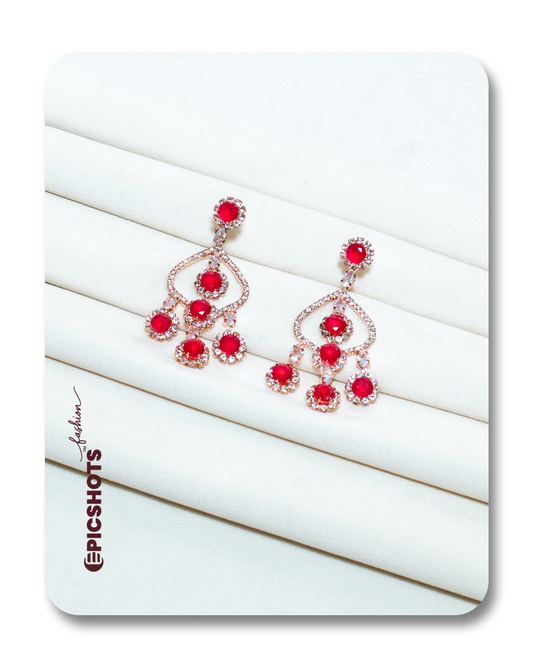 Rose Gold Plated Fiery Rose Stone Chandelier Earrings – Designer Statement Party Jewelry