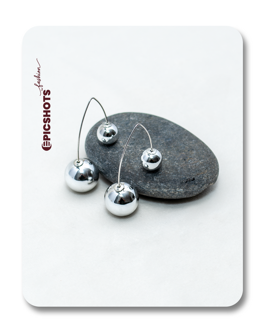 Minimalist Silver Ball Chain Dangle Earrings – Modern Sphere Drop Studs for Women