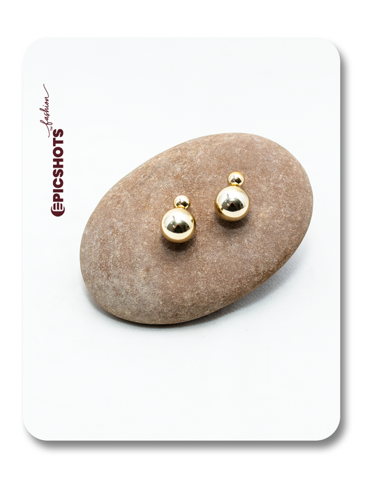 Double Ball Gold Stud Earrings – Minimalist Double Sphere Studs for Women