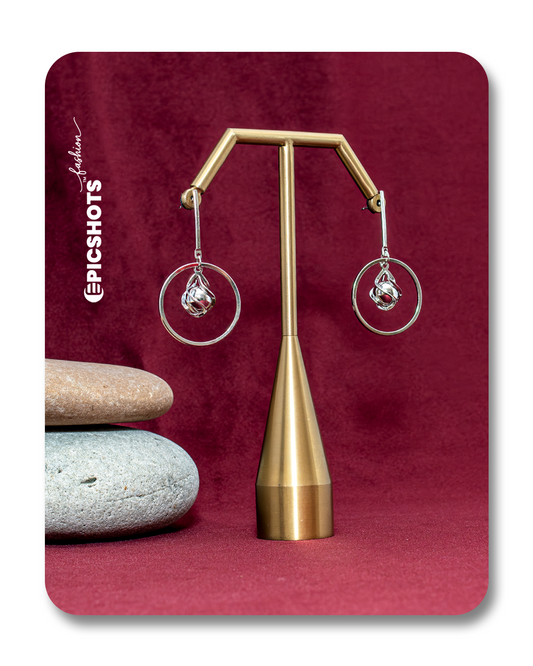 Elegant Silver Hoop Earrings with Pearl Cage – Modern Circle Drop Hoops for Women