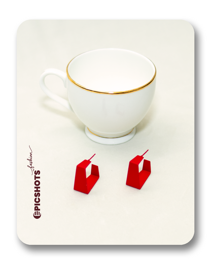 Red Geometric Square Hoop Earrings – Bold Statement Fashion Jewelry for Women