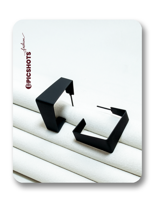 Matte Black Square Geometric Hoop Earrings – Modern Minimalist Fashion Jewelry