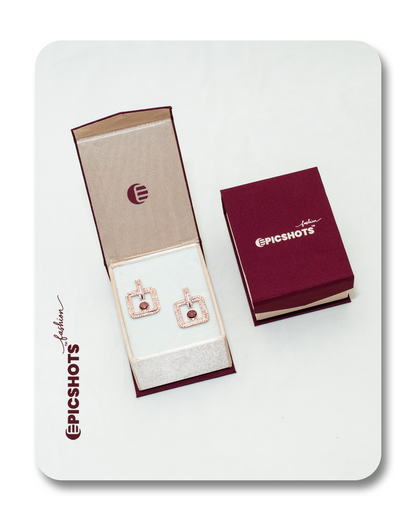 Rose Gold Square Drop Earrings with Light Brown Stone – Modern Statement Earrings for Women