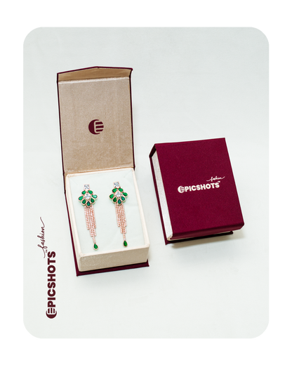 Rose Gold Plated Green Stone Fringe Earrings – Party Wear Statement Jewelry